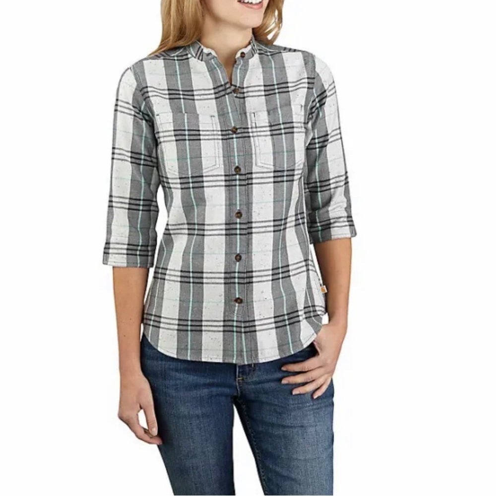 CARHARTT WOMEN'S RELAXED FIT MIDWEIGHT TWILIGHT PLAID TOP Sz Small
